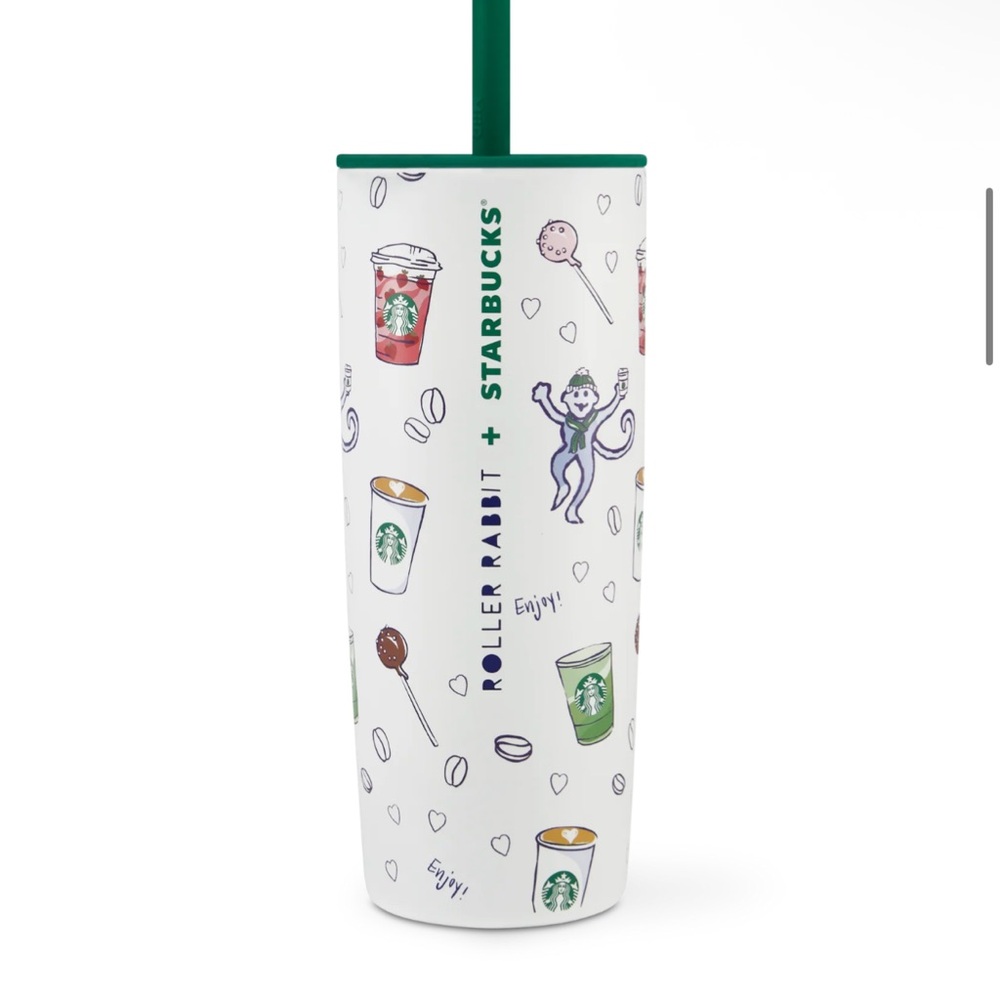Starbucks White Tumbler with Playful Graphics